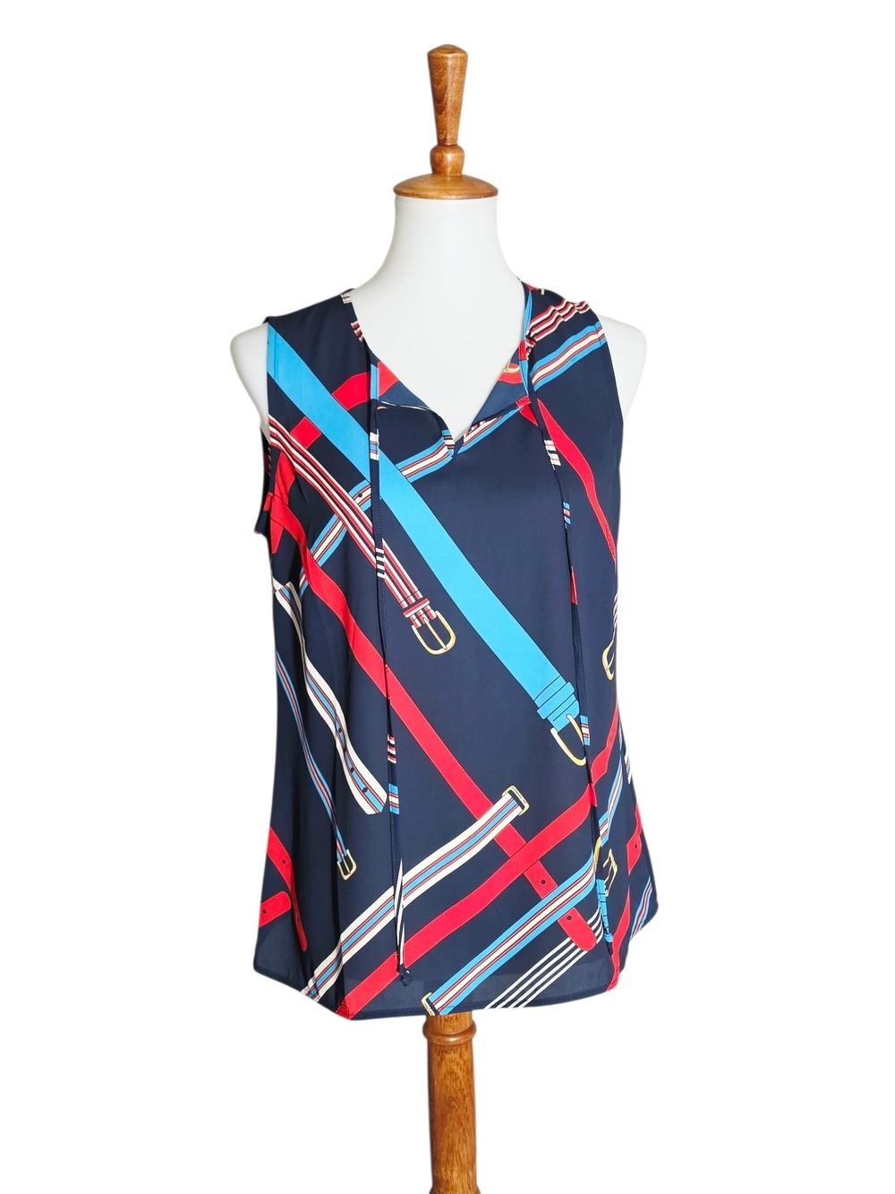 CAbi Navy Camisole with Red and Bright Blue Belt-Print